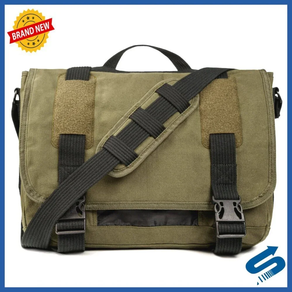 Classic Canvas Messenger Bag Padded Laptop Compartment Durable Travel Essential